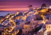 Dramatic Sunset in Mediterranean Town of Oia, Santorini, Greece,