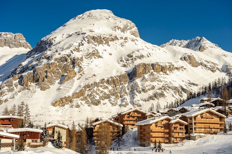 Alpine winter mountain landscape. French Alps with snow.