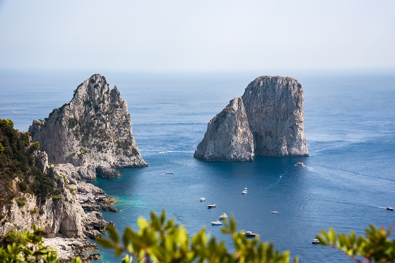 Aerial view of Faraglioni rocks at Capri Island