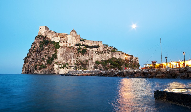 Aragonese Castle in Ischia island by night