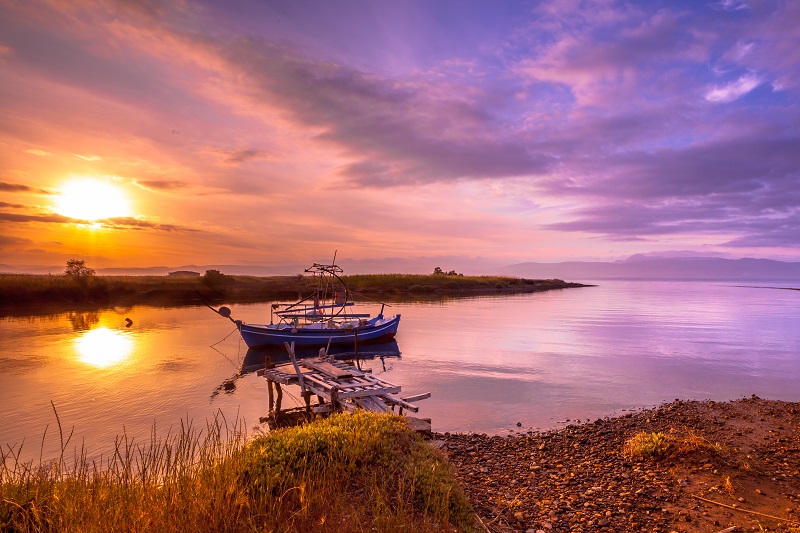 Fishing boat Lesvos at sunrise