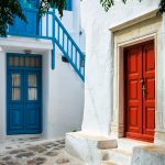 Greek Mykonos street on Mykonos island, Greece