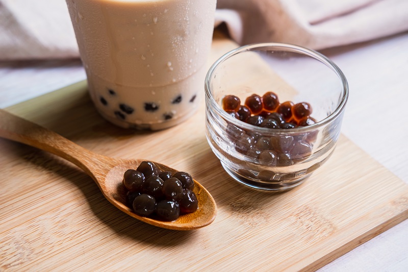 Bubble milk tea on wooden table