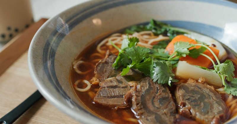 Taiwanese braised beef noodles bowl in restaurant