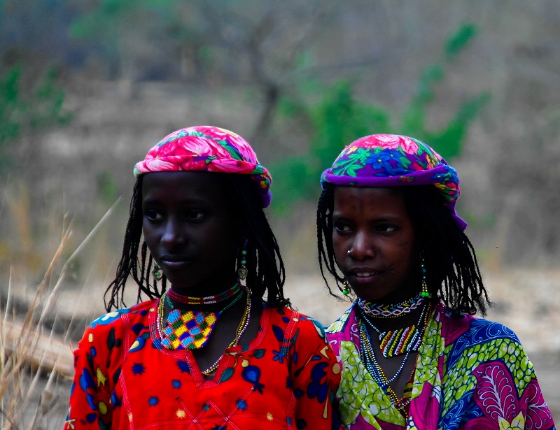 Portrait of tattooed Mbororo aka Wodaabe tribe woman in Poli, Cameroon