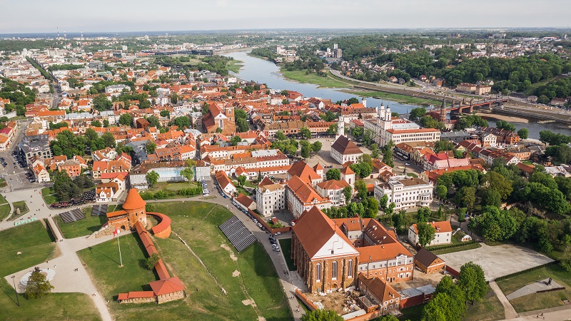 Aerial view of Kaunas downtown