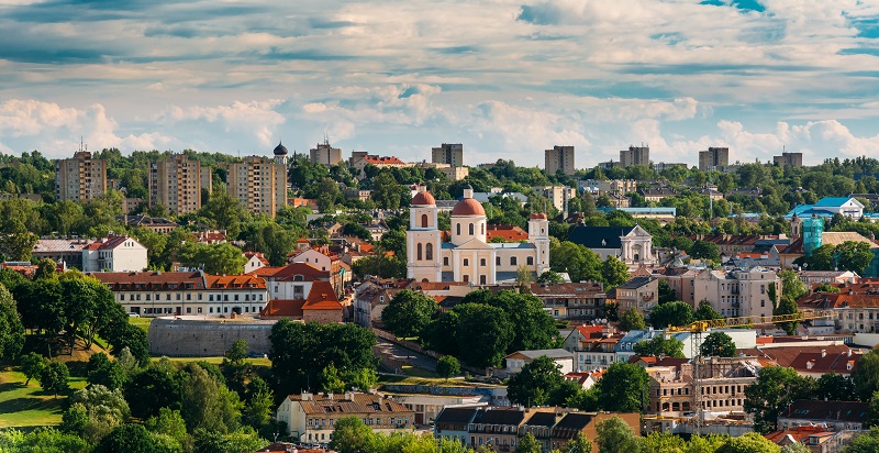 Vilnius, Lithuania. Bastion Of Vilnius City Wall And Orthodox Ch